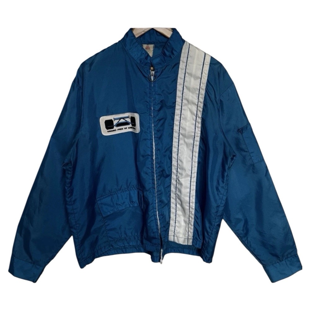 VTG 60s 70s Grand Prix Of America Racing Windbreaker Jacket Nylon Men's XL Blue